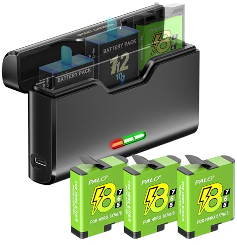 Palogreen Laddare för Hero 12/11/10/9/8/7/9/5 med 3 Hero 8-batterier - 3-kanals batteriladdare med batteritillbehör, snabbladdning, lämplig för låga temperaturer