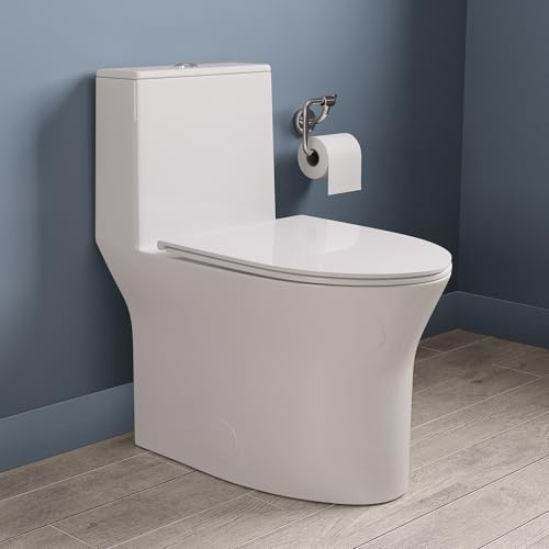 DeerValley Compact One-Piece Toilet for Small Bathrooms, Dual Flush 0.8/1.28 GPF, 900g MAP, Round Bowl, Soft-Close Seat, 12 Rough-In, Space-Saving Design