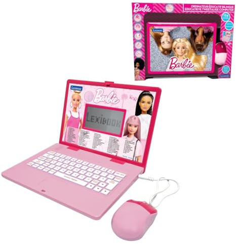 Lexibook, Barbie, Computer portatile educativo e bilingue francese/olandese, giocattolo per bambini con 124 attività per imparare, giocare e ascoltare musica, rosa, JC598BBi10