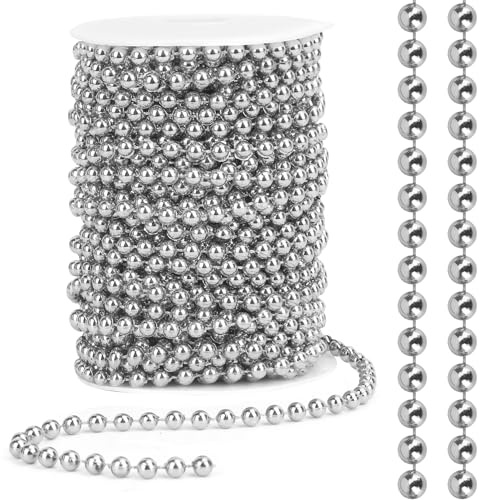 Perlas Decoración Navideña, Navidad Decoración, Cuentas De Hilo, Cadena De Perlas Artificiales, Rollo De Perlas, Plata 6mm 24m, para Decoración Navideña, Manualidades Y Bodas