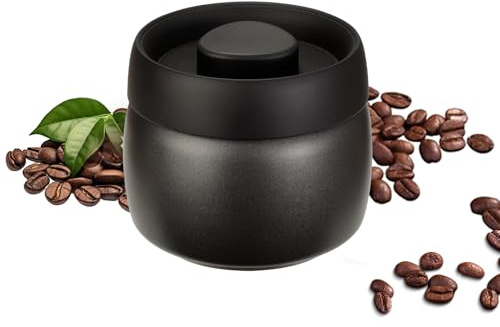 Cozary Barattolo per Caffè Ermetico in Acciaio Inox, 400ML Contenitore Caffe Ermetico con Coperchio Sottovuoto, Barattolo per 200 g di Caffè, per Conservare Chicchi di Caffè, Spezie, tè e Noci (Nero)