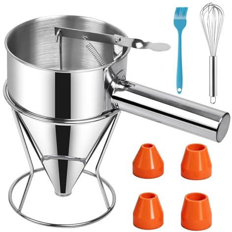 Dispenser per Pasta in Acciaio Inox + Macchina per Uova + Pennello in Silicone + Coperchio Antipolvere per Frittelle Cupcake Dessert