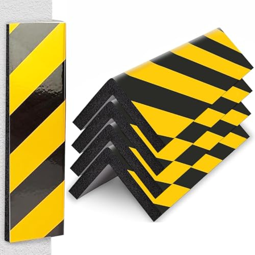 Kantenschutz Garage 4 Stück, Selbstklebend Garagen Wandschutz aus Eva-Schaumstoff, Türkantenschoner mit Schwarz-Gelb Streifen für Garagenwand, Parkplatz, Auto Tür (40cm, 90° Eckenschutz)​