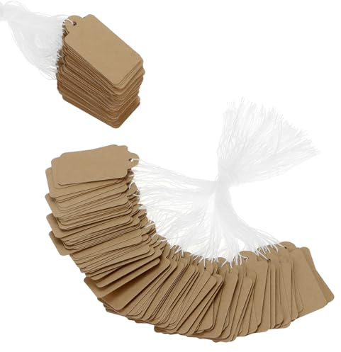 QWORK® 500 Piezas etiquetas papel marrón con cuerda, 45x25mm, etiquetas en blanco precios, para joyería y exhibición de ropa