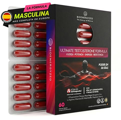 Testosterona Hombre Natural Pura con Ashwagandha KSM-66, Maca y Ginseng