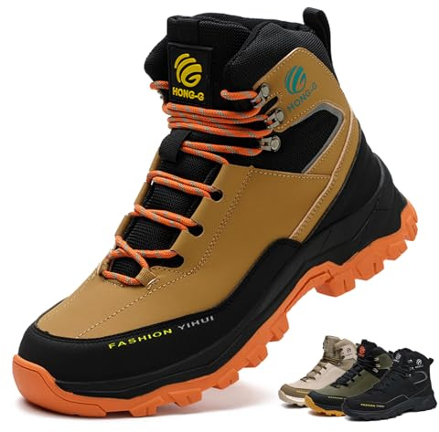 ZSDZSZ Chaussures de Sécurité Hommes Légère Femmes Bottes de Protection Antidérapante Chaussures à Embout Acier Confortable Chaussures de Sécurité Montantes, Jaune, 40EU