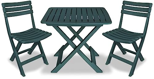 Mhdvray Ensemble de Bistro Pliable 3 Pièces Plastique Vert, Salon de Jardin avec 1 Table et 2 Chaises pour Balcon et Terrasse, Mobilier d'Extérieur Compact Facile à Nettoyer