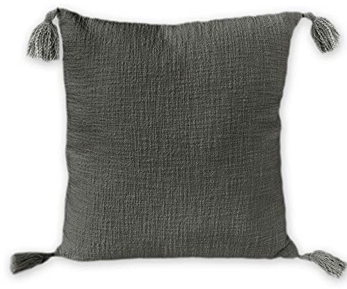 nielsen HOME Kissenbezug Zoe, 45x45 cm, Dunkelgrau (Anthrazit), Baumwolle, Quasten, Bommel, Dekokissen mit grober griffiger Haptik, Zierkissen, Sofakissen, dekorativ und elegant