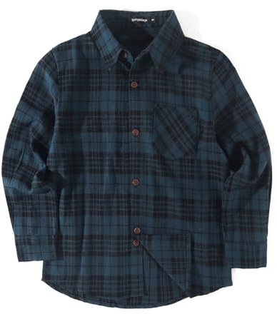 Camisa de franela a cuadros para niños de manga larga con botones de Spring&Gege (5-14 años), 9-10 años