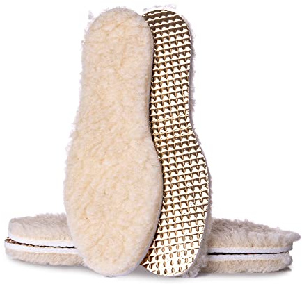 Sulpo 2 pares de plantillas con lana de oveja, lana y aluminio, plantillas térmicas para zapatos de invierno, talla 36-46., color Beige, talla 39