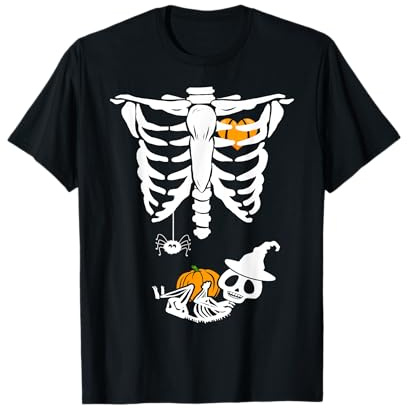 Halloween Skeleton Baby Rib Cage Maternity Costume Pregnant T-Shirt