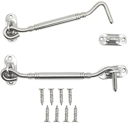SZXMDKH Cabin Hook 6 Inch Hook and Eye Latch 2 Pcs Stainless Steel Cabinet Latches for Door Gate Window Closet Shed, Silver