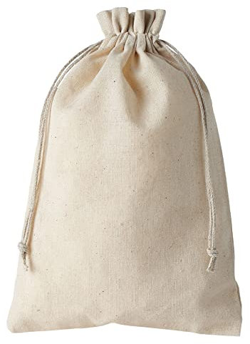 | 5 Baumwollsäckchen, Stoffbeutel naturbelassen mit Kordel - zertifiziert - lebensmittelgeeignet - Geschenkbeutel, Adventskalender (30x20 cm)