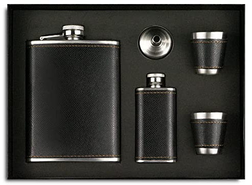 Set fiaschetta in acciaio inox, 260 ml, mini bottiglia di liquore Upscale portatile, regalo alcolico (nero)