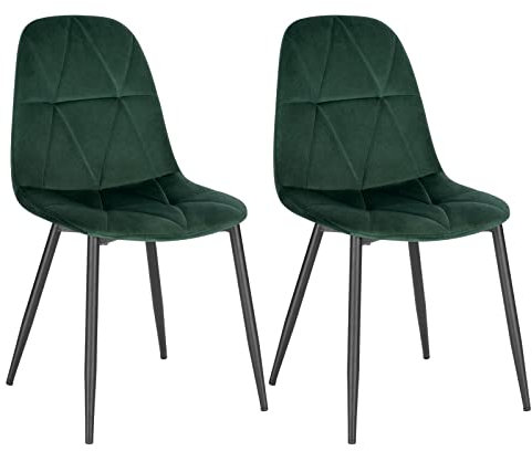 Lestarain Esszimmerstühle 2er Set mit Rückenlehne, für Esszimmer Küche Wohnzimmer, Küchenstühle gepolstert mit Samtbezug, aus Metall, ergonomisches Design, Dunkelgrün