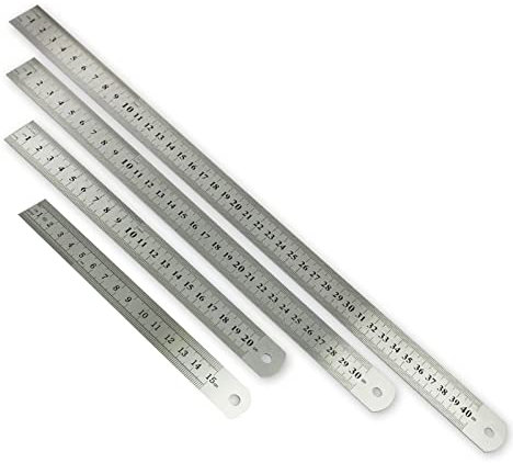Ksvaye 4 Pcs Regla de Acero Inoxidable, Regla Metalica 15cm, 20cm, 30cm, 40cm Regla de Medición a Escala de Doble, Regla de Precisión Métrica e Imperial para Escuelas, Oficinas, Medir, Dibujo