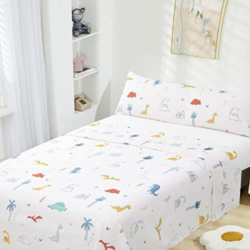 HOMEYA - Juego de sábanas Infantil Cama 105 - Juego de sábana Verano 3 Piezas, 1 Sábana Bajera 105x190, 1 encimera 175x260 y 1 Funda de Almohada 45x125 (Dinosaurios)
