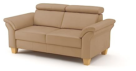 CAVADORE Canapé 2 Places Ammerland en Cuir véritable/Canapé Maison de Campagne avec Ressorts + tête de lit réglable / 156 x 84 x 93 cm/Cuir Beige