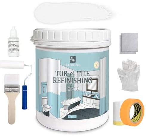 White Ceramic Tub and Tile Refinishing Kit（32 FL Oz） - Bathtub, Bathroom Wall, Countertop, Sink Paint - Easy to Use, Waterproof, Low Odor, No Toxic (White 50-60 sq.ft)