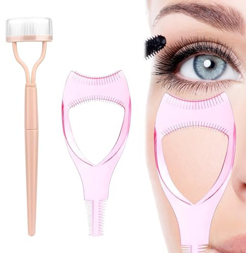 Neyeau 2 Pcs Mascara Shield,3 In 1 Eyelashes Tools Mascara Shield Applicator Guard,Folding Eyelash Comb Eyelash Separator Eyelash Brush,Eyelash Guard Guide Tool Beginners Friendly Tool for Women