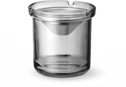 HENDI Posacenere in vetro, con coperchio in acciaio a forma di imbuto rimovibile, 3 fessure per sigarette, antivento, portacenere per uso interno ed esterno, grande capacità: 0,7L, ø98x(H)99mm