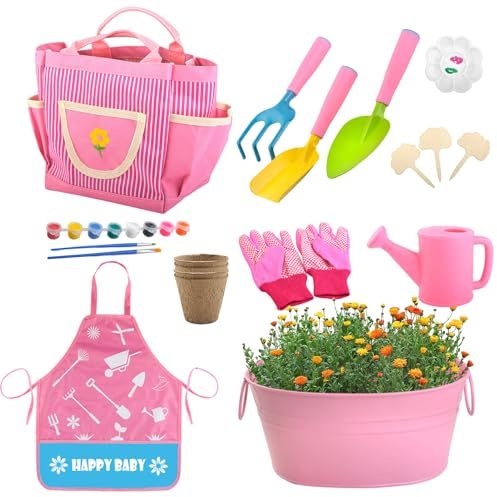 Celuicion Kit de jardín para niños pequeños, Herramientas de jardinería para niños | Juego de Herramientas manuales de 19 Piezas para Cultivar Plantas - Pala de Mano portátil para niños,