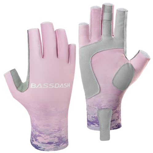 BASSDASH ALTIMATE UPF 50+ fiskehandskar för kvinnor, UV solskydd fingerlösa handskar för kajakpaddling, vandring, cykling, körning, skytte, träning
