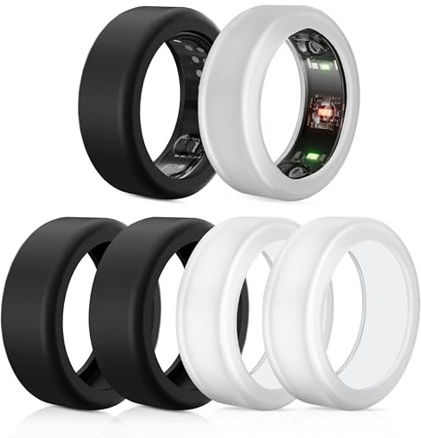 Polyjoy Lot de 6 coques de protection en silicone élastique compatibles avec la bague de protection Oura Ring Gen 3 pour homme et femme - 3 noirs + 3 transparents - M pour 11/12/13