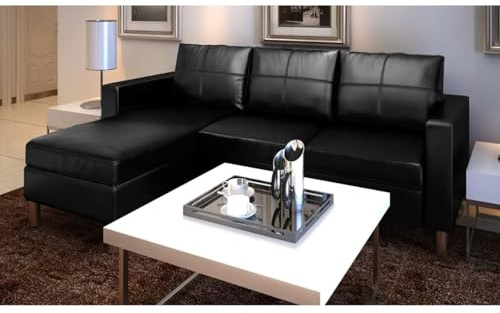 Rantry Divano Componibile 3 Posti in Pelle Artificiale Nero, Divano Letto Sofà Soggiorno Divanoletto Moderno