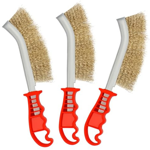 3 Stück Drahtbürsten Set, Handdrahtbürste Set Messing Drahtbürste mit 125mm Bürste Handdrahtbürstensatz Messingbürste Drahtbürsten mit Komfortgriff für die Reinigung von Schweißschlacken und Rost
