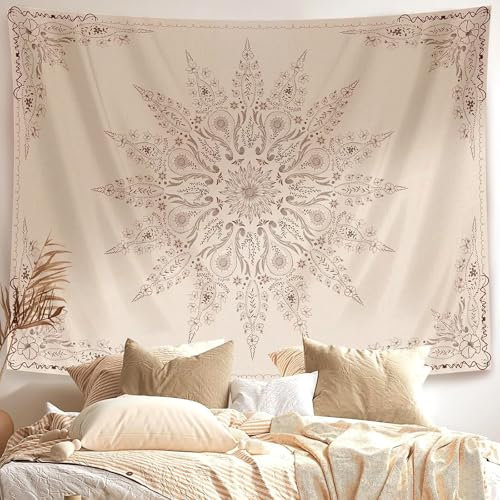 Simpkeely Mandala Floral Tapestry, Aesthetic Flower Bohemian Wall Hanging Decor, Medallion Boho Art Print Tapestries for Bedroom, Living Room - 130 x 150 cm