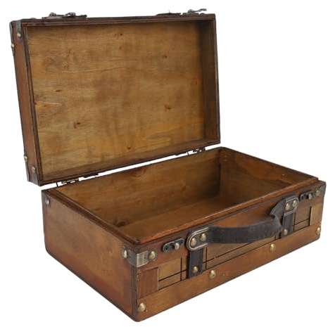 Baule decorativo in legno antico, stile vintage, scatola del tesoro per vestiti e giocattoli, oggetti di scena fotografiche, valigie vintage per ricordi, decorazione per la casa (piccola)