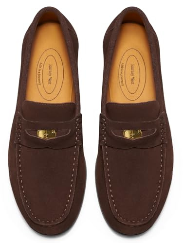 Journey West Ivy Style Suede Slip-on Penny Loafers Shoes for Men Coffee US 9.5