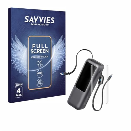 Savvies 4 Stück Full-Screen Schutzfolie für Anker Laptop Powerbank A1695 Full-Cover Displayschutz-Folie mit Installationshilfe [3D Curved]