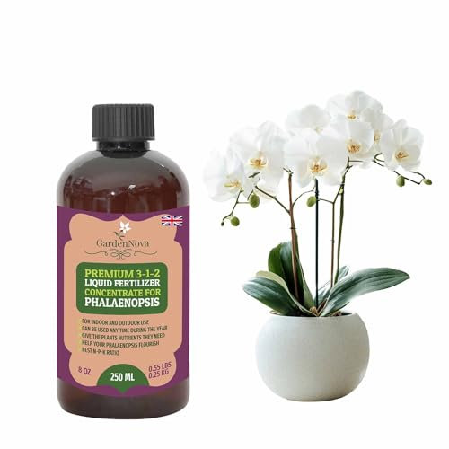 Premium Liquid PHALAENOPSIS Orchid Plant Fertilizer - 3-1-2 Concentrate for Indoor Plants and Flowers by GardenNova | Organic Plant Food for Orchid Plants - 8oz