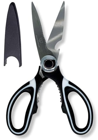 Küchenschere Edelstahl vom Scherenpalast, Geflügelschere, Mehrzweck Haushaltsschere, Stoffschere, Schere mit Schutzhülle für Geflügel, Knochen, Fisch, Kräuter & Gemüse, Dosenschneider, Nussknacker