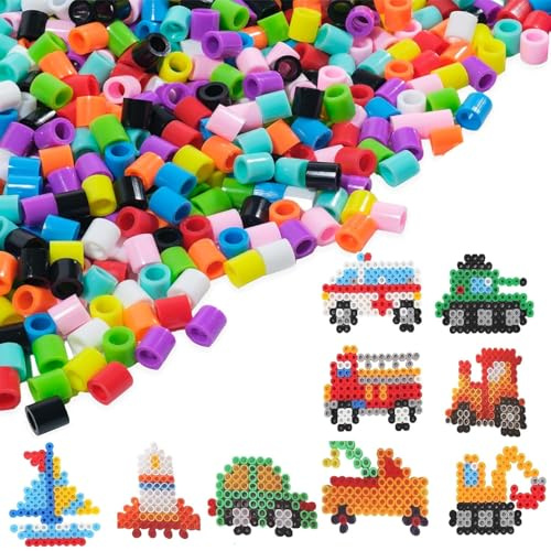 wlertcop Set di perline da stirare grandi da 10 mm, 10 colori, 1000 pezzi, XL con piastra a incastro, 15 cordini, 10 animali, carta da stiro, set di perline creative, per bambini dai 3 anni in su
