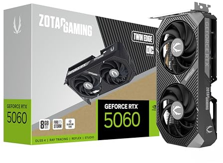 ZOTAC Gaming GeForce RTX 5060 Twin Edge OC DLSS 4 8GB GDDR7 128-bit 28 Gbps PCIE 5.0 Gaming Graphics Card, SFF-Ready Compact Card, ZT-B50600H-10M