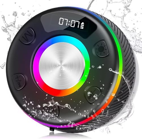 Bluetooth Shower Speaker, Portable Speakers Bluetooth 5.3 with HD Sound, IPX7 Waterproof, Colorful RGB Light/LED Display/Shower Radio/Hands-Free Call/Suction Cup, Perfect for Bathroom Sing-Along