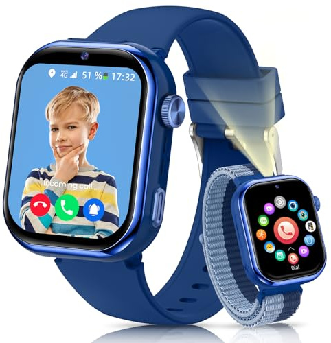 AIMIUVEI 4G Reloj Inteligente Niño, 1.83''HD Smartwatch Niños con GPS y Llamadas, Batería de 800 mAh, Videollamadas y Chat de Voz, WiFi/LBS/SOS/SMS, Modo Escuela, Podómetro, Despertador (Azul)