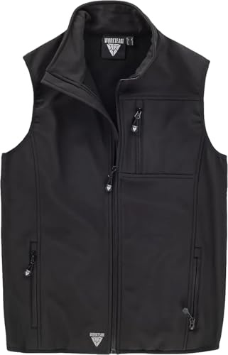 WORKTEAM Chaleco Softshell de Doble Capa con Cuello Alto, Bolsillos con Cierre y Ribete Elástico, Ligera y Transpirable, para Tiempo Libre, Trabajo,etc. Unisex-Negro-S