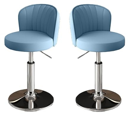Moderna Barstolar I Metall Med Bänkhöjd, Snurrpall Konstläder Ryggstöd, Justerbar Köksö(Blue C,Low)