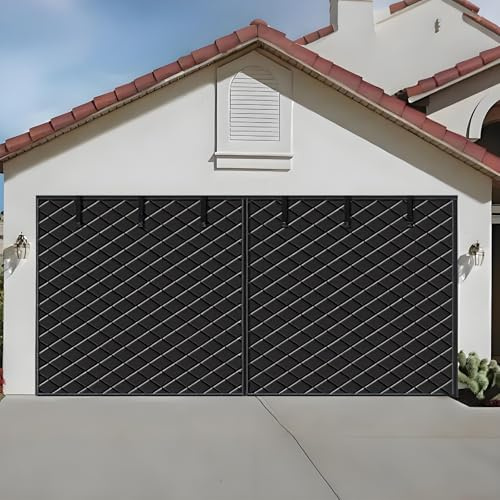 Värmeisolerad Garageportsgardin Med Genomskinligt Fönster Och Magnetisk Tätning | Kraftigt Vinterisoleringskit Och Insektsnät för Garage Med 1 Eller 2 Bilar(Black,W305xH229CM)