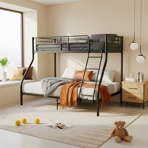 EGGREE Etagenbett Kinderbett 90x200 cm & 140x200 cm aus Metall, Schwarz