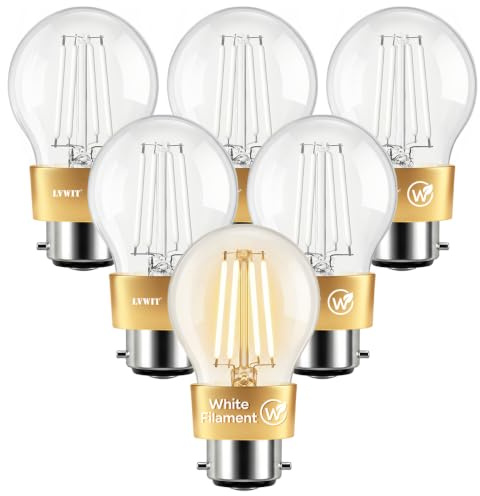 LVWIT Bombillas LED B22 4W Luz Cálida 2700K, Bombilla LED de Filamento Blanco G45, Equivalente a 40W 470LM, No Regulable, 6 Unidades, Casquillo B22 para Salón Dormitorio Cocina