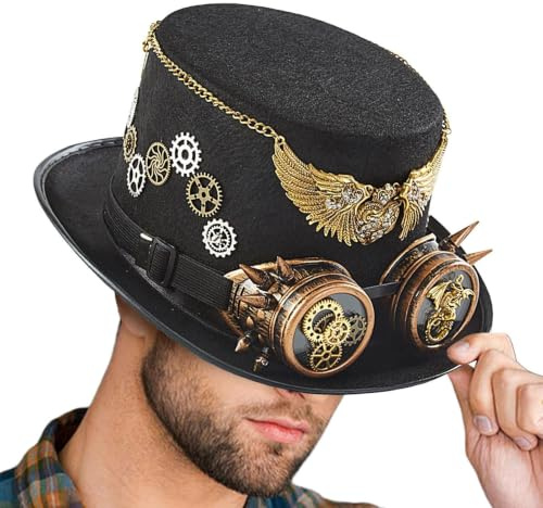 Western Jazzhatt Bärbar unisex huvudbonad med integrerade goggles | Halloween Steampunk Cylinderhatt För Kvinnor, Män, Tonåringar, Fester, Festligheter, Maskeradbaler, Karnevaler, Cosplay