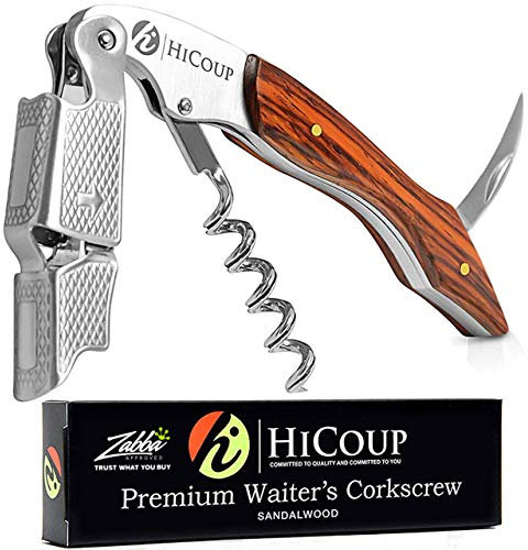 Cavatappi di HiCoup - Cavatappi, apribottiglie e tagliacapsule professionale tutto in uno, in legno di Sandalo naturale, la scelta preferita di sommelier, camerieri e baristi in tutto il mondo