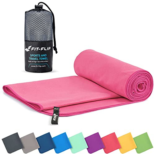 Fit-Flip Asciugamano microfibra - compatto e ultraleggero - asciugamani palestra - il perfetto telo mare grande - ottimale per viaggio, sport e piscina (90x180cm rosa)