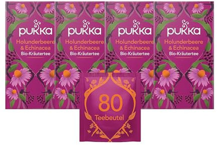 Pukka | Bio-Früchtetee Holunderbeere & Echinacea | Holunderbeere, Echinacea, Anissamen, Ingwer | 4 x 20 Teebeutel