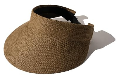 FURTALK Sun Visor Hats for Women Wide Brim Straw Visors Womens Foldable Beach Visors Summer Packable Ponytail Beach Hat Brown